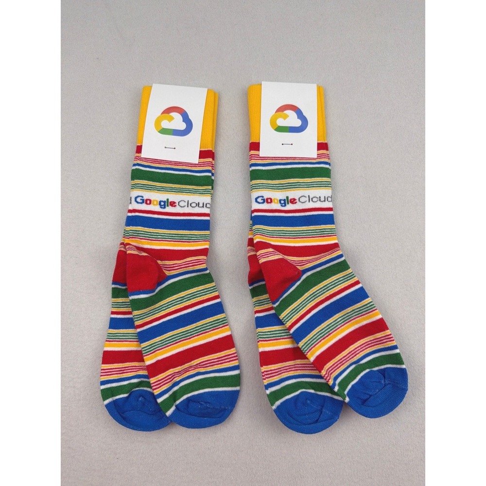 Google Cloud Sock Club Striped Crew Socks 2 Pairs Tech Swag Combed Cotton USA